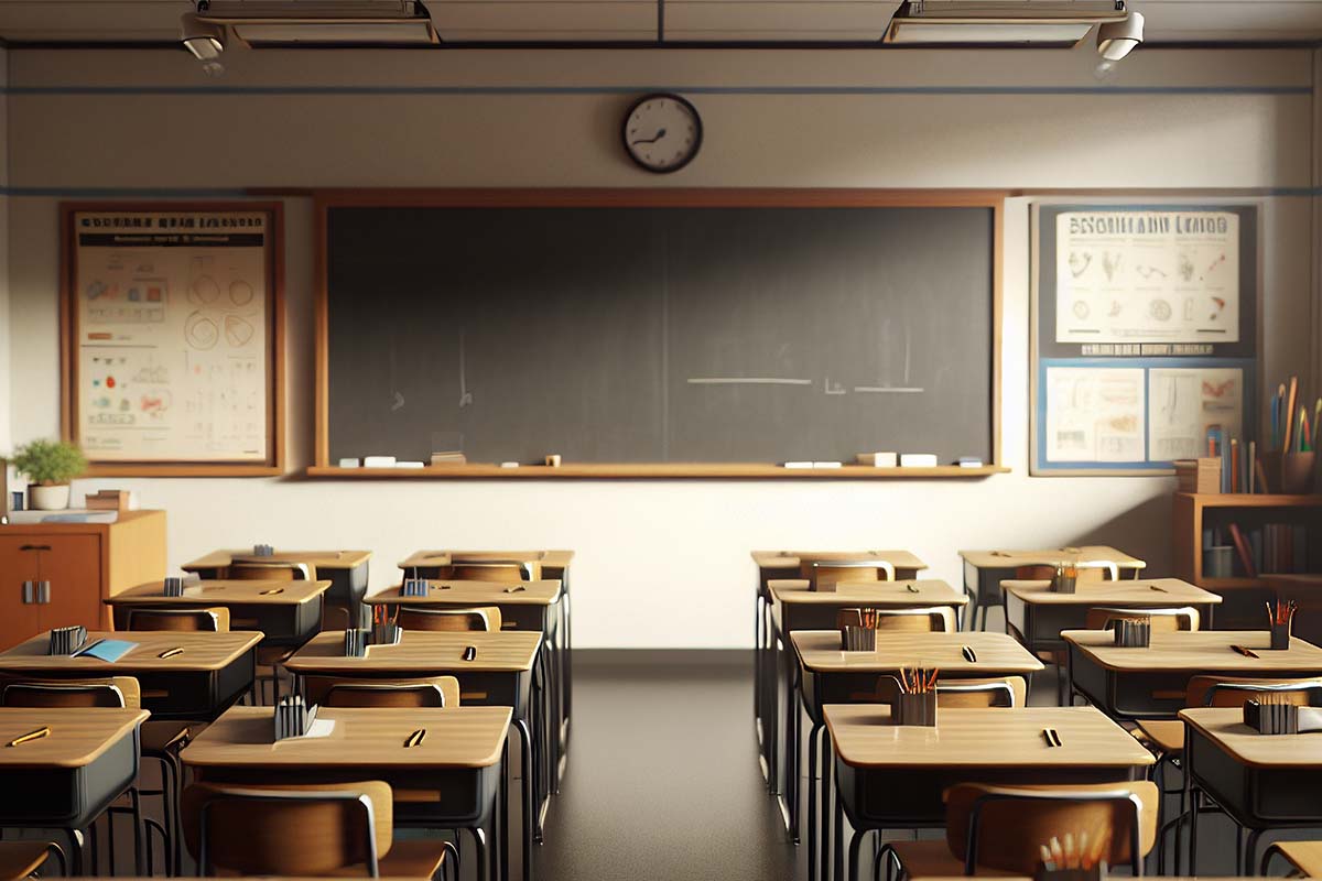 Empty classroom image from Shutterstock for Project 2025 check, 9-6-2024