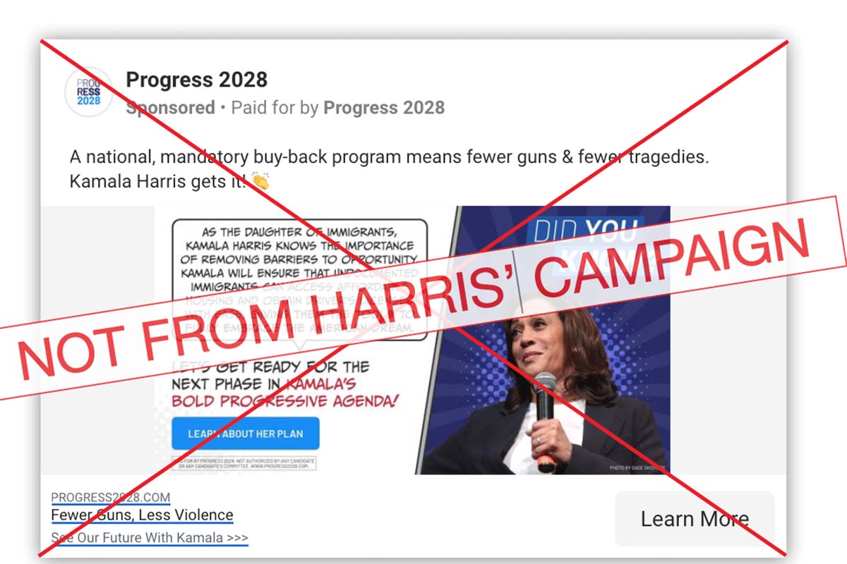 Fake Kamala Harris gun ad, Progress 2028, 10-21-2024