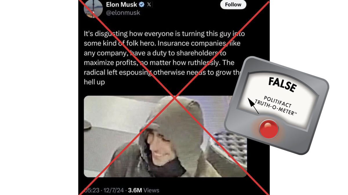 False rating, Elon Musk criticizing UHC shooter, 12/9/2024