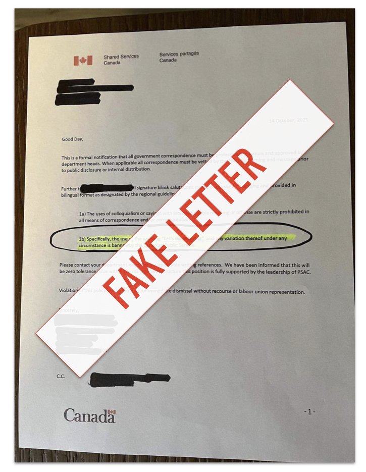 Canada Lets Go Brandon fake letter