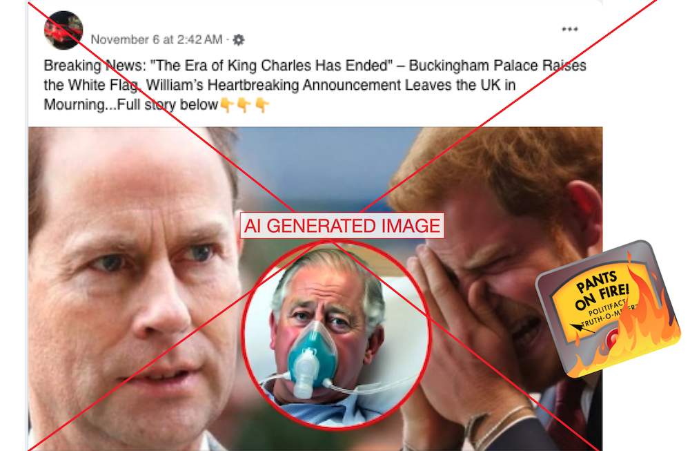 Pants on fire graphic - King Charles false death - 11-13-2024