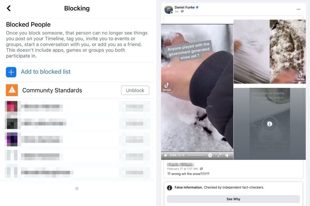 Testing Facebook claim on blocking Community Standards