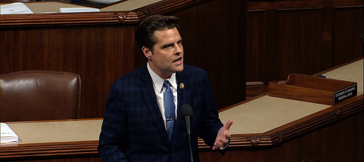 Rep. Matt Gaetz, R-Fla., at the Capitol in Washington, 12-18-2019