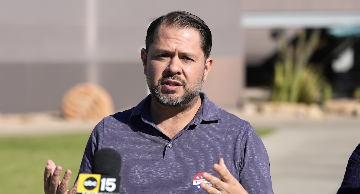 Rep. Ruben Gallego. D-Ariz., dropping off his ballot in Phoenix, 10-16-2024