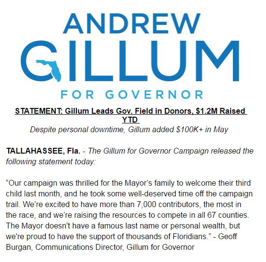 Andrew Gillum campaign news release screenshot