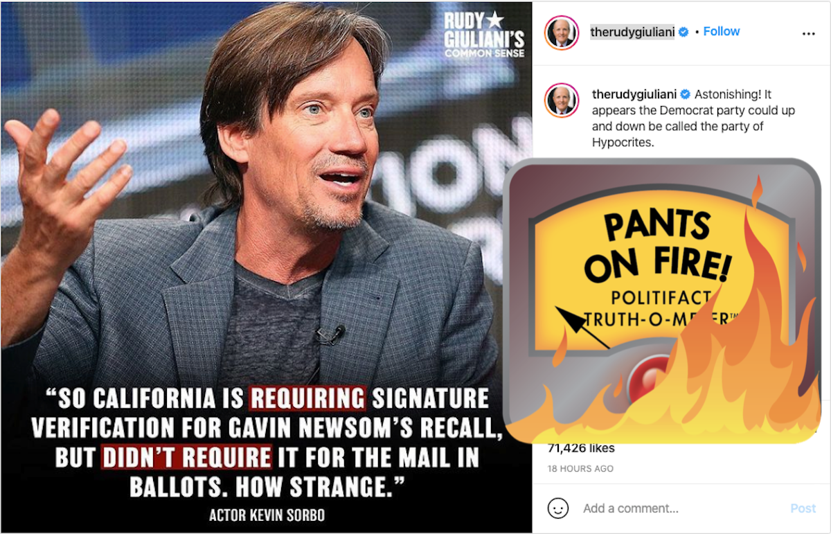 Rudy Giuliani Kevin Sorbo Instagram CA signature verification