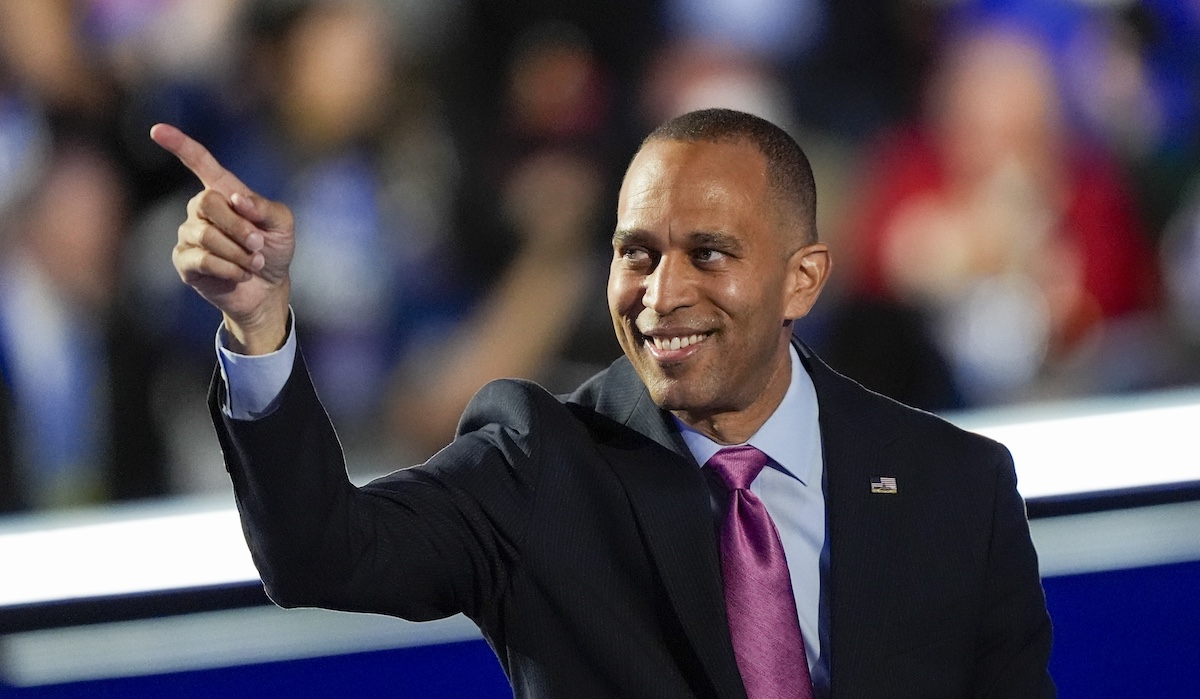 House MinorityLeader Hakeem Jeffries at the DNC in Chcago, 8-21-2024