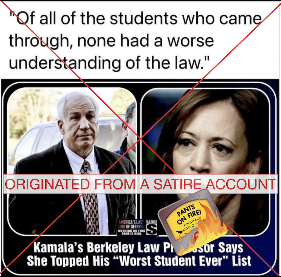 graphic of Kamala Harris worst student - satire - 09-19-2024