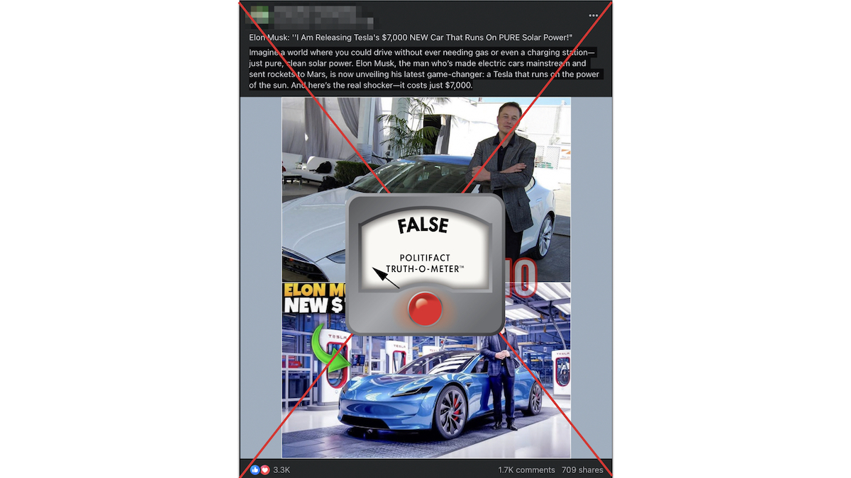 False graphic Tesla solar powered car, 11-18-2024