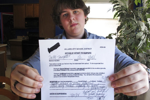 Jacob Shoemaker with suspension notice