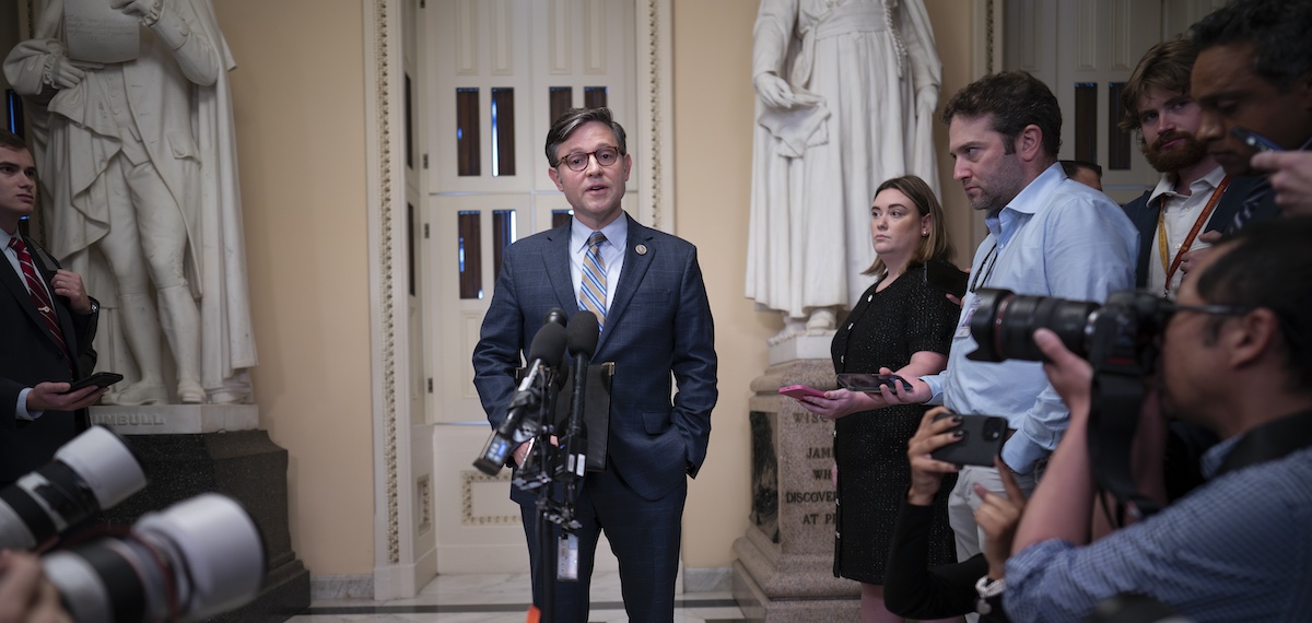 Mike Johnson at the Capitol for debt story, 10-26-2023