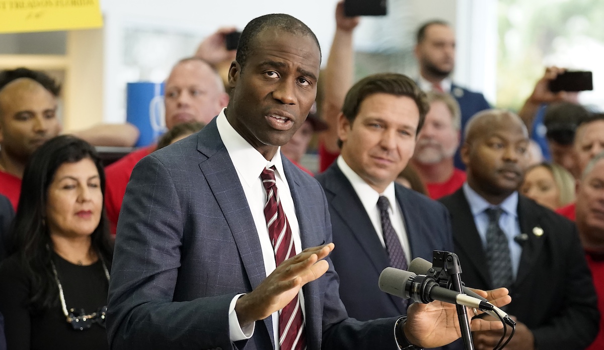 Florida Surgeon General Dr. Joseph Ladapo speaks to reporters in Brandon, Fla., 11-18-2021,