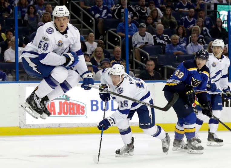 jumping hockey player