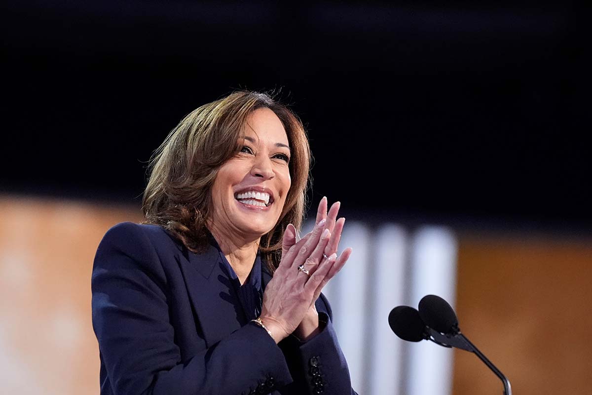 Kamala Harris accepts the Democratic presidential nomination at the DNC in Chicago, 8-22-2024