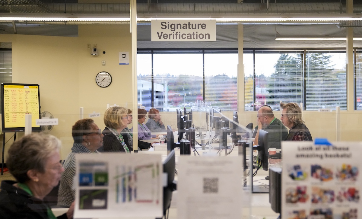 King County election workers in Renton, Wash., 11-7-2023