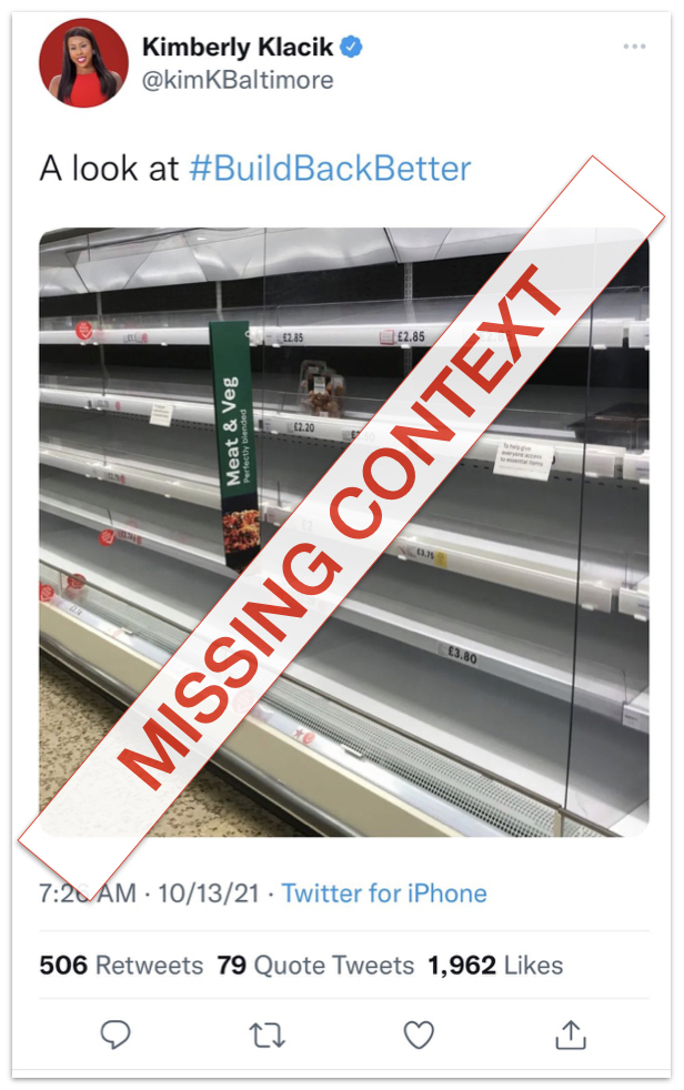Kimberly Klacik grocery store tweet with missing context markup