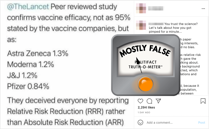 Lancet Vaccine Efficacy Mostly False Instagram post screenshot