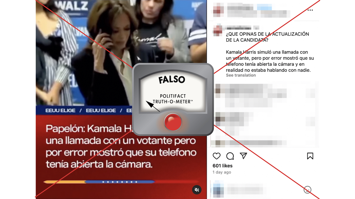 Grafico falso de llamada de Kamala Harris 11/5/2024