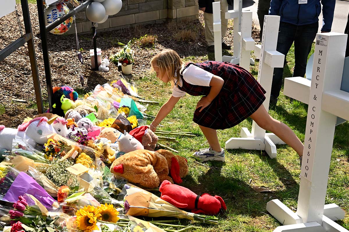 Makeshift memorial, The Convenant School in Nashville, 3-28-2023