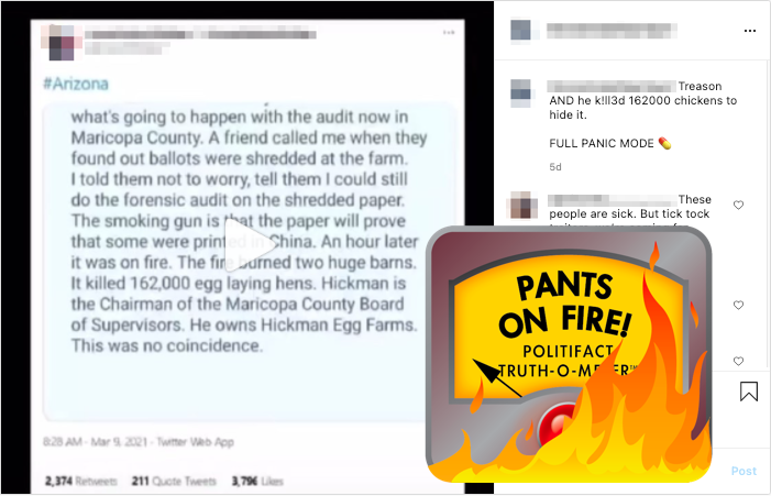 Instagram chicken farm fire Maricopa county photo