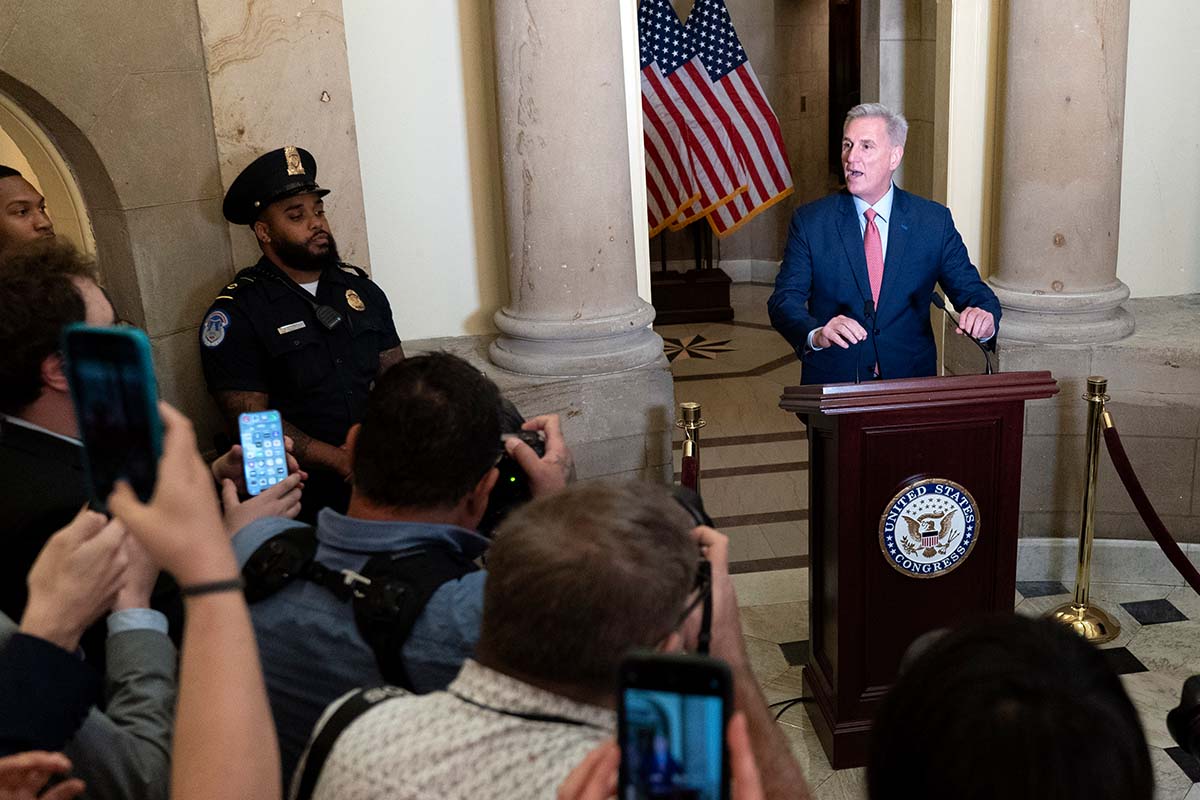 Kevin McCarthy meets the Capitol press gaggle, 9-12-2023