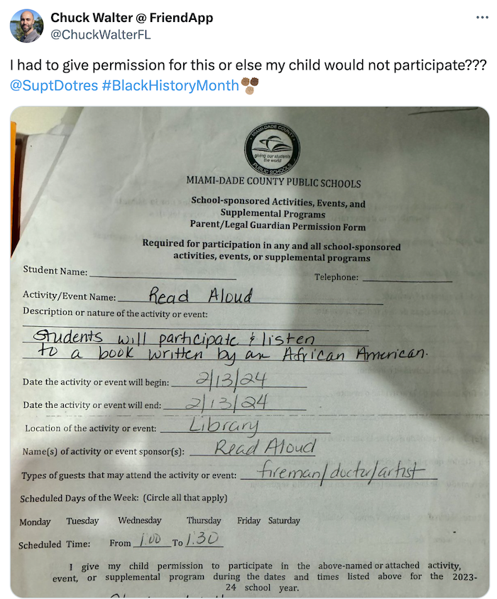 miami dade school permission slip post screenshot