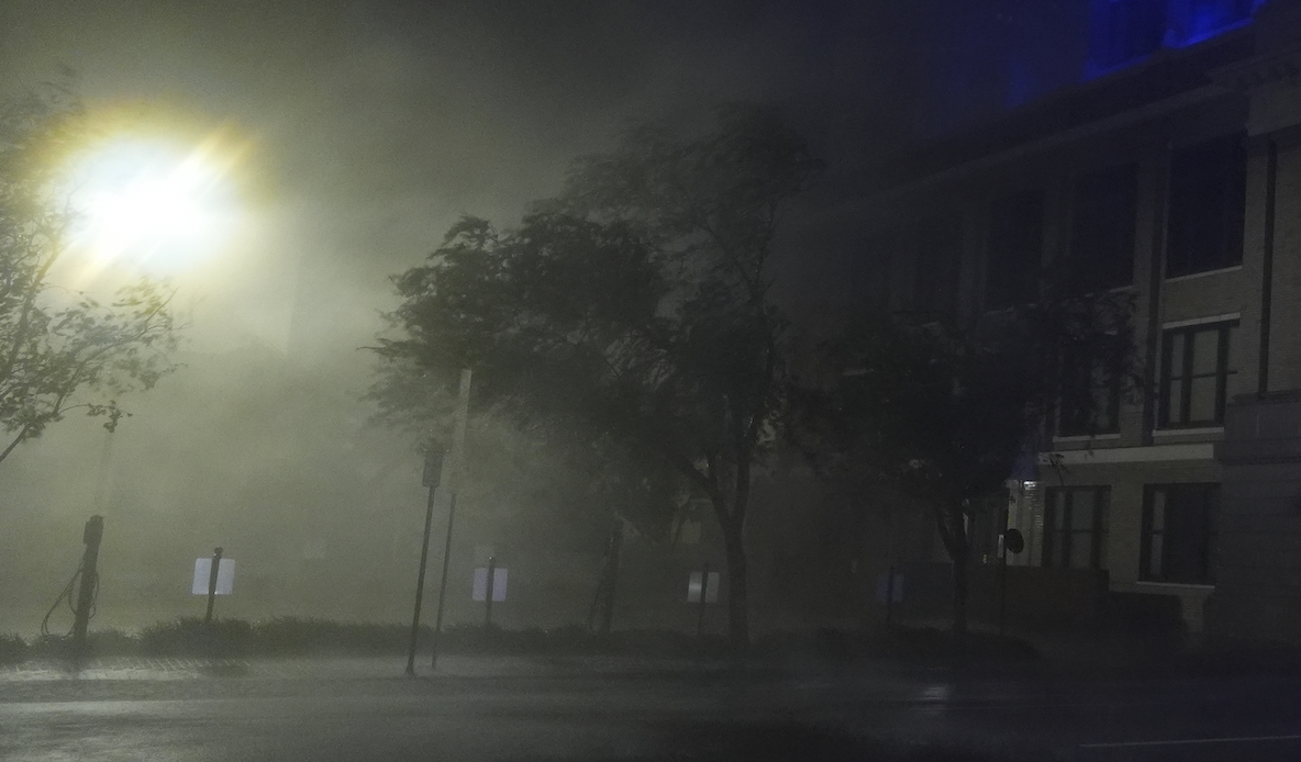 Hurricane Milton's Wind-driven rain soaks a street in Tampa, Fla., 10-10-24