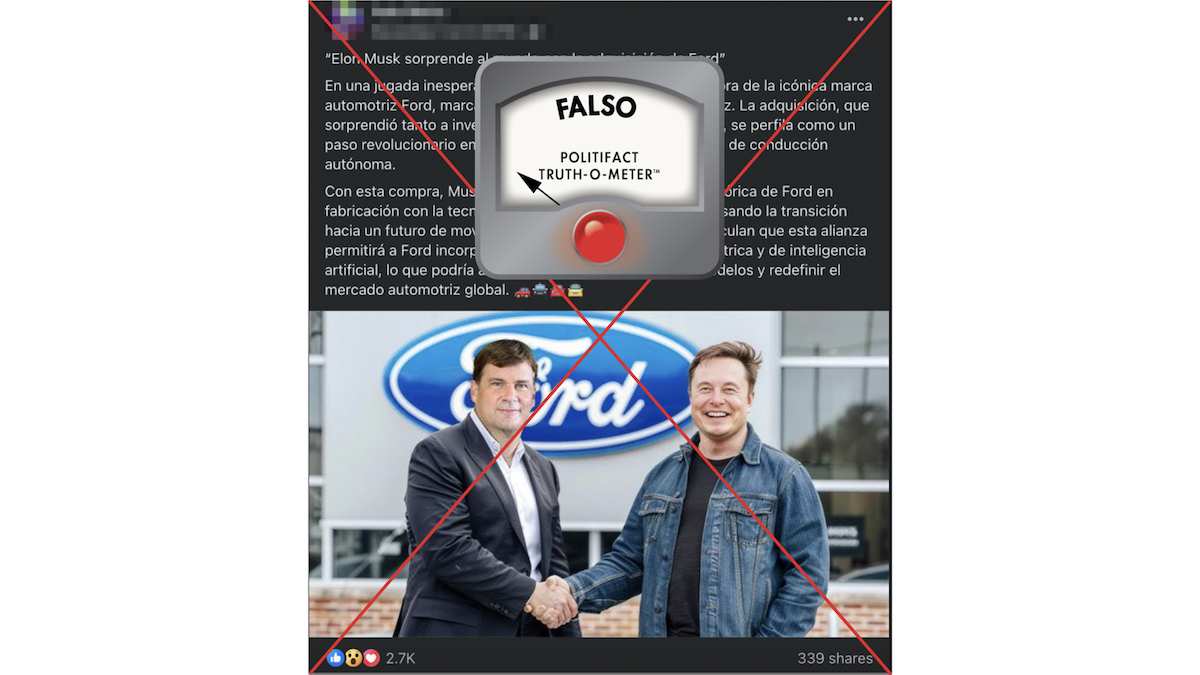 Grafico falso de que Musk compró Ford