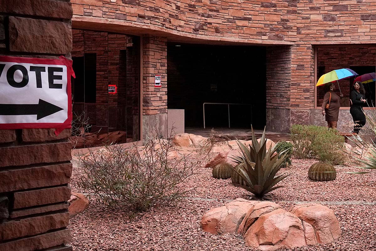 Voters leave Clark County Government Center in Las Vegas, 2-6-2024