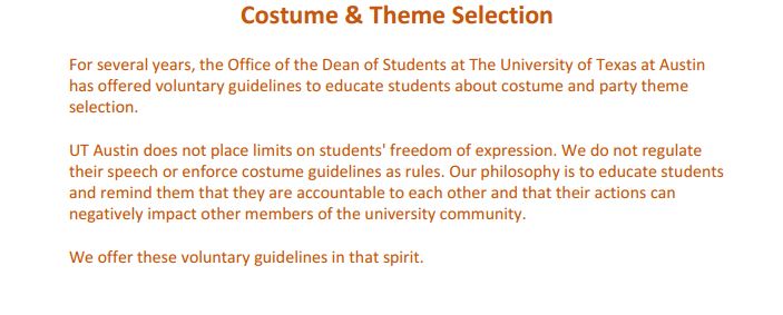 UT Halloween guidelines excerpt