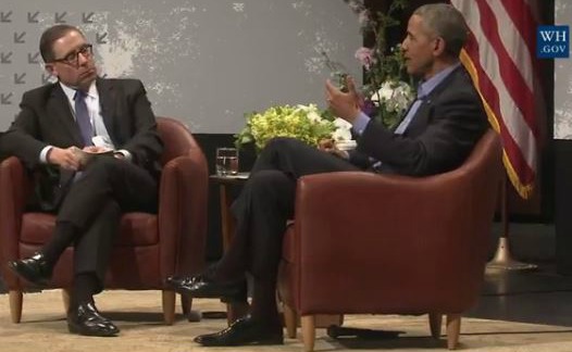 President Barack Obama takes questions from Evan Smith, CEO of the Texas Tribune, to kick off South by Southwest Interactive in Austin March 11, 2016 (Screenshot of White House livestream).