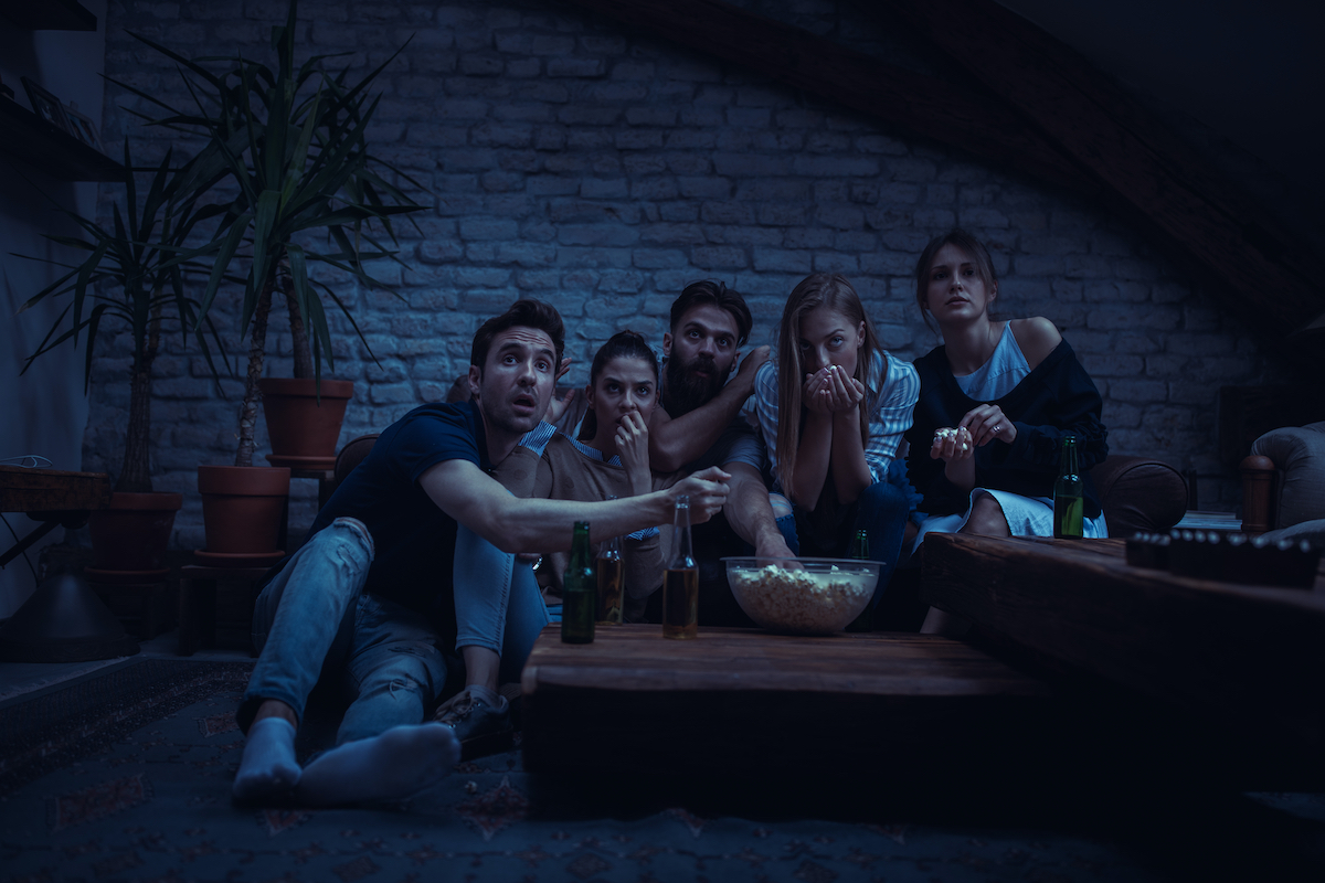 People watching scary movie