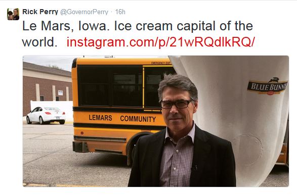 Rick Perry's ice cream tweet Iowa May 18, 2015