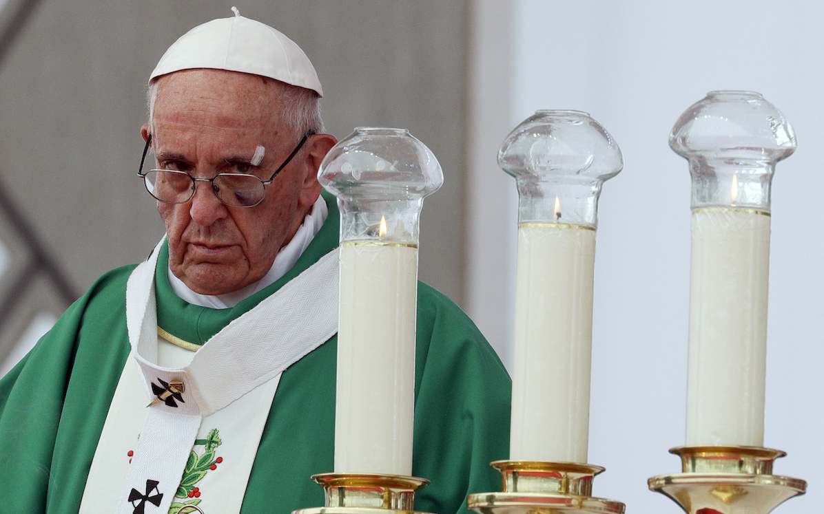 Pope Francis with black eye in Colombia in 2017
