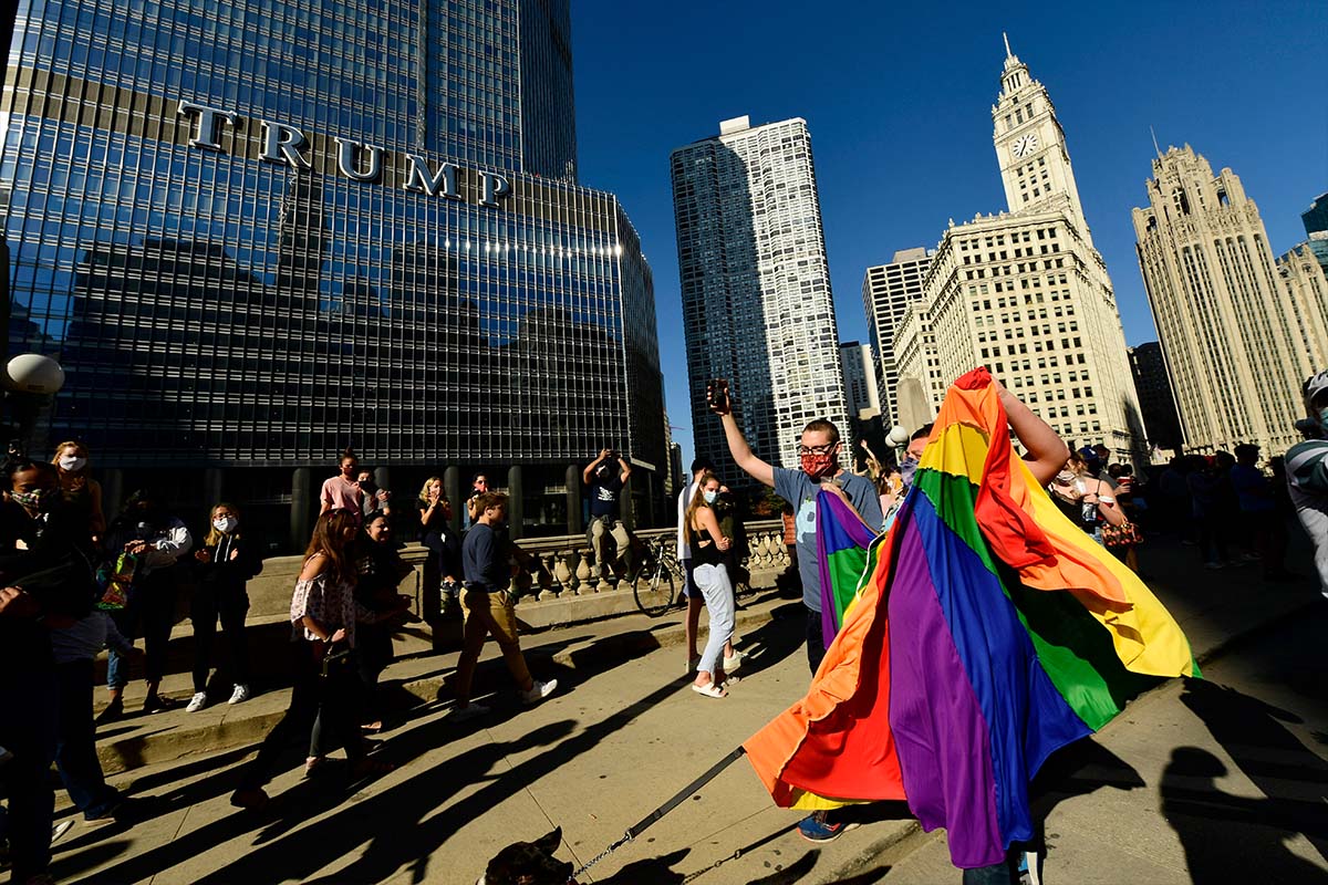 Pride flag waved outside Trump Tower, 11-7-2020