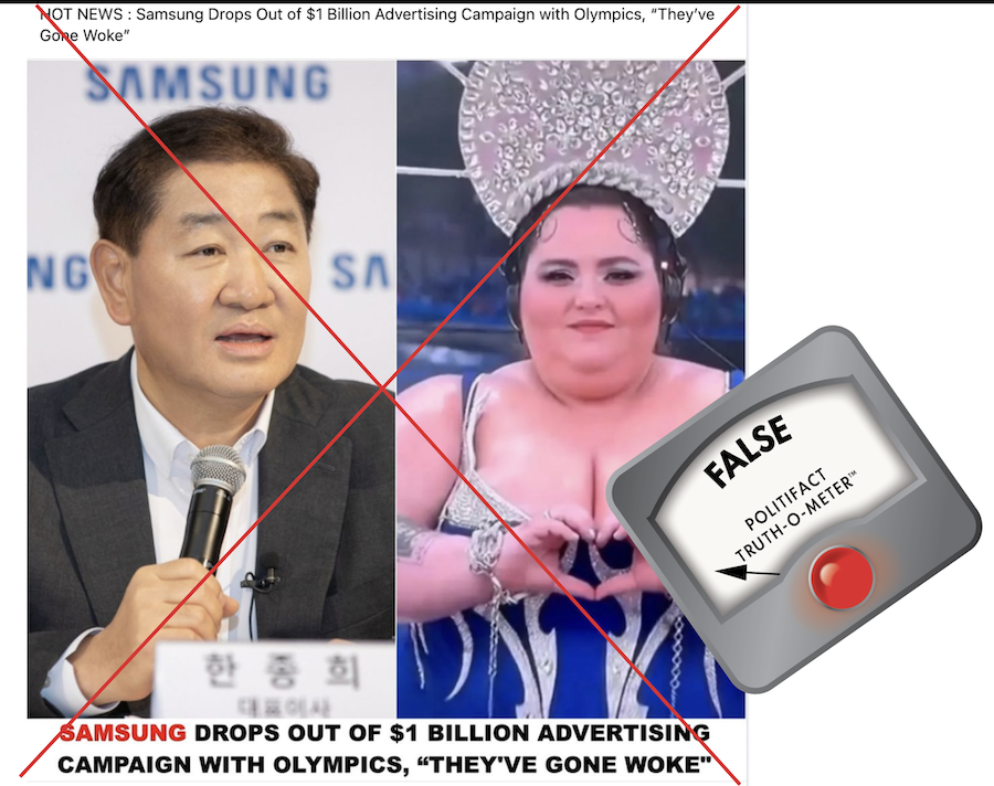 Samsung withdraws from Olympics - False graphic