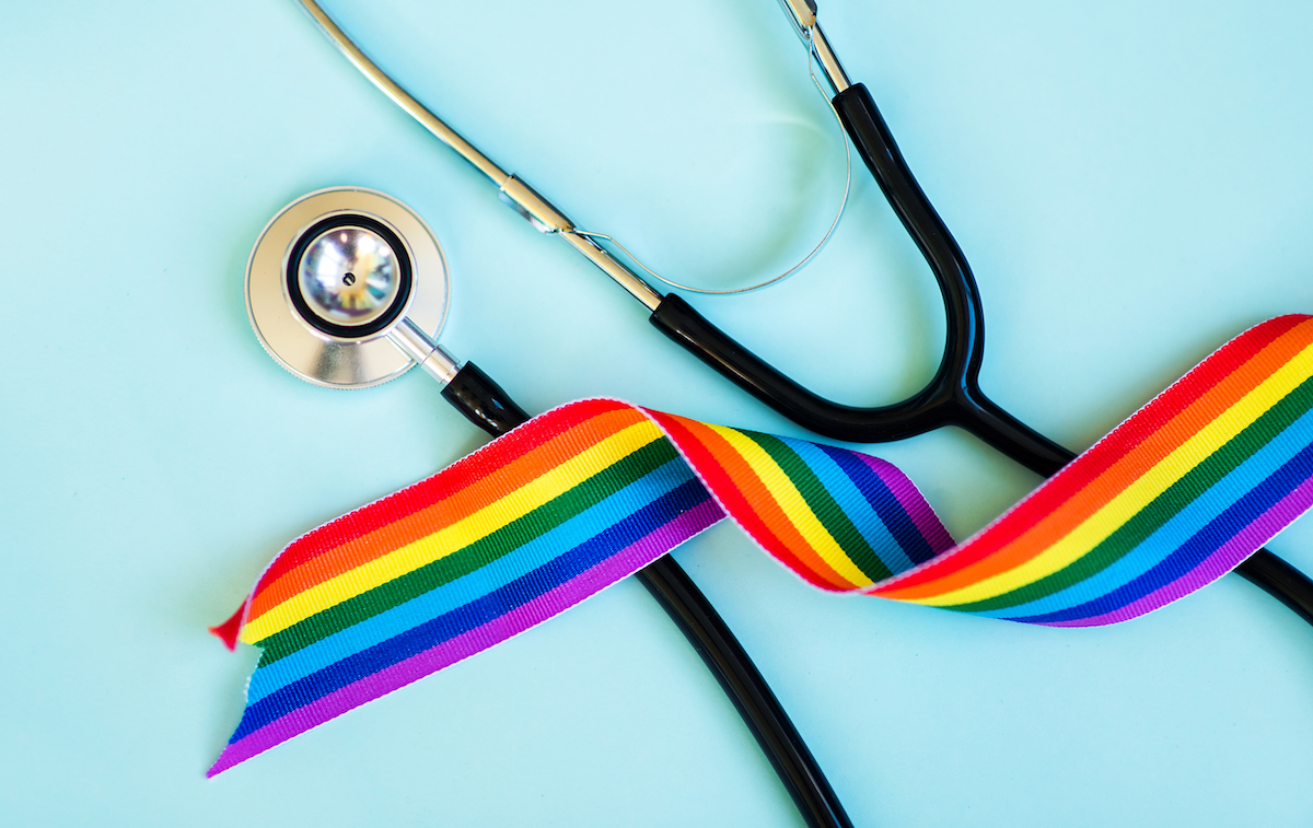 Shutterstock stethoscope and rainbow lanyard