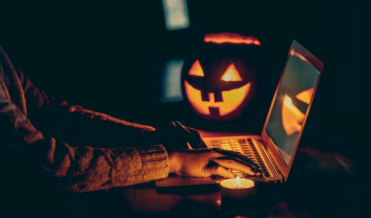 computer and jack o lantern