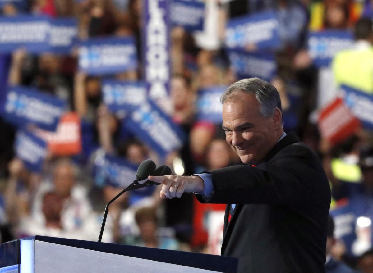 Tim Kaine DNC Night 3 pointing