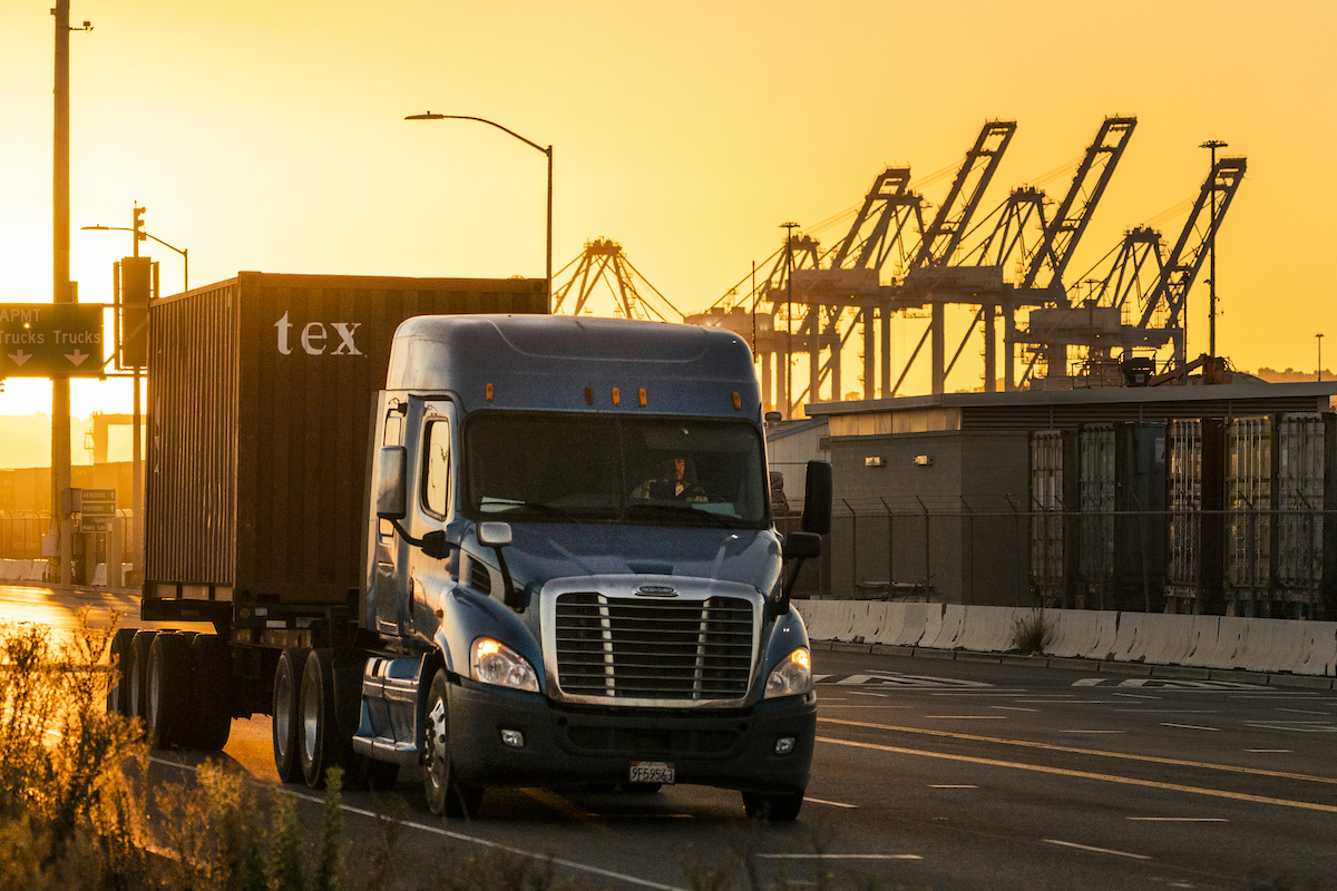 Truck leaving Port of Los Angeles for supply chain check
