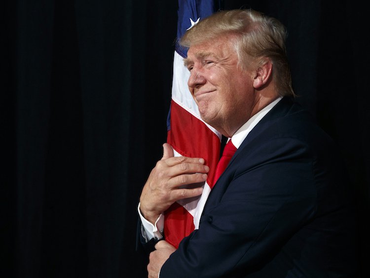 Trump flag hug