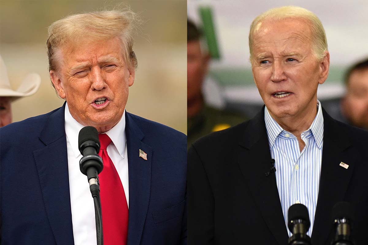 Joe Biden-Donald Truimp border composite, 2-29-2024