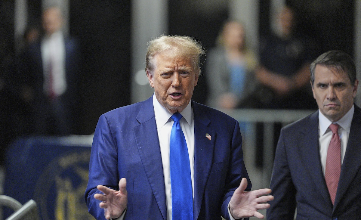 Donald Trump outside Manhattan courtroom in New York, 5-3-2024