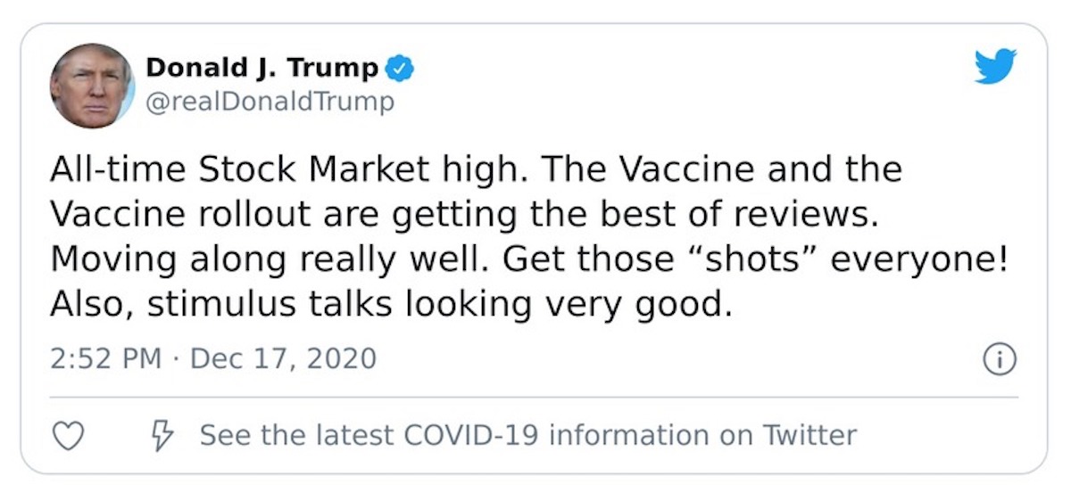 Trump tweet "Get those 'shots' everyone!" screenshot