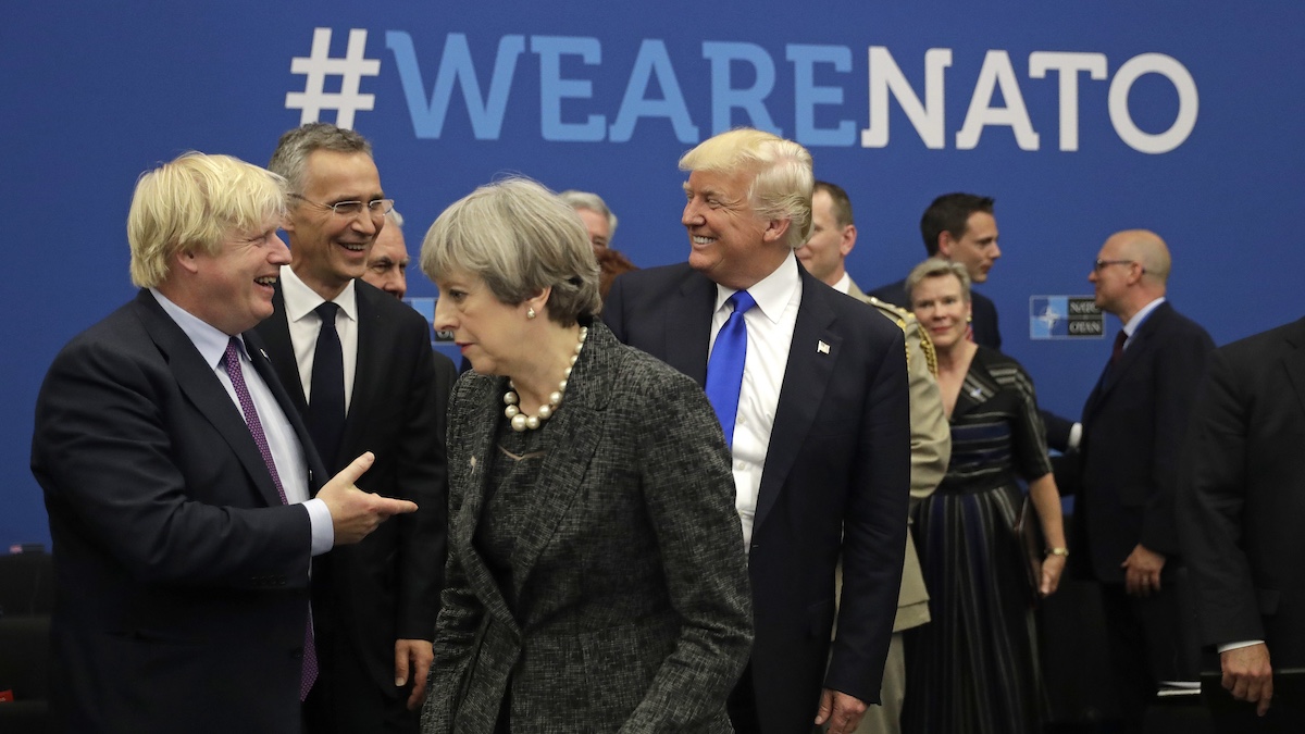 Donald Trump and Boris Johnson at NATO headquarters in Brussels, 5-25-2017