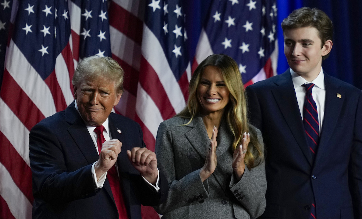 Donald, Melana and Barron Trump at election party, 11-06-2024