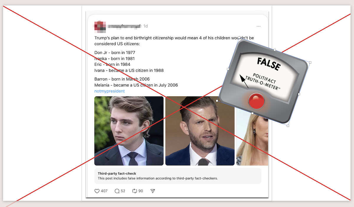 Screenshot of Threads post about Donald Trump kids citizenship