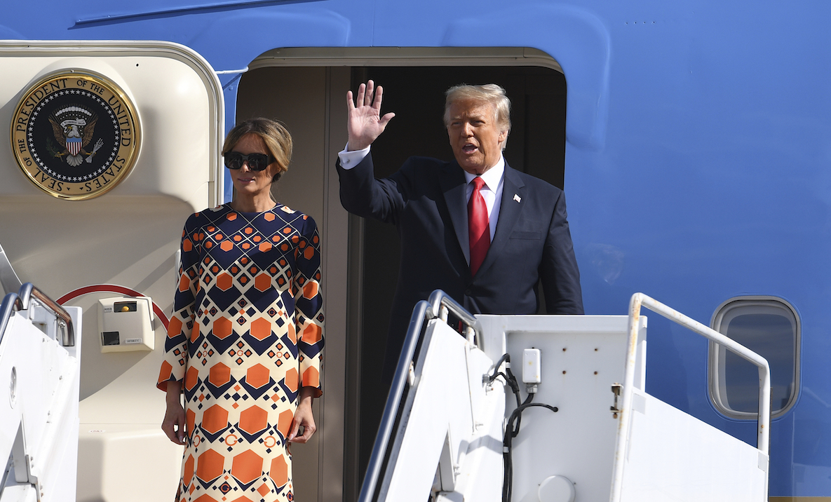 Donald and Melania Trump arrive in Florida on Air Force One Jan. 19, 2021