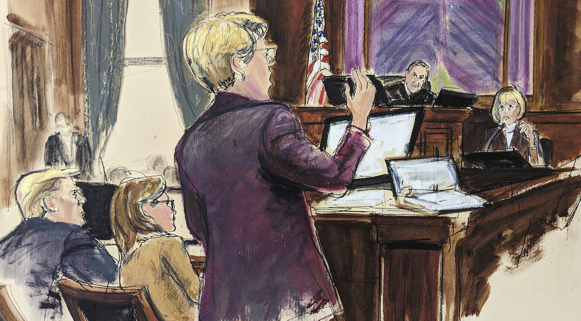 Trump-Carroll trial courtroom sketch in New York, 1-17-2024