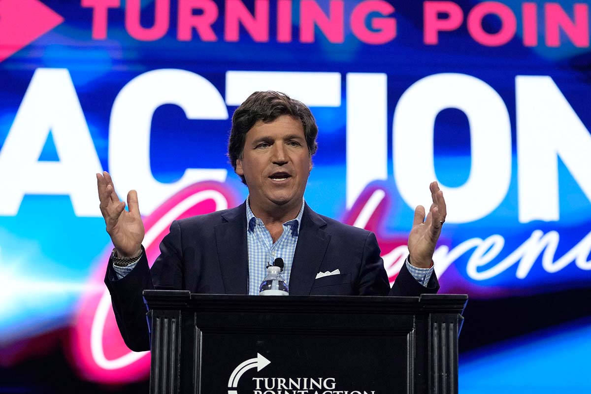 Tucker Carlson at Turning Point Action conference, West Palm Beach, Fla., 7-15-2023